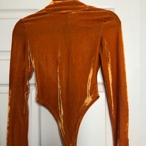 Velvet Long Sleeve Bodysuit Turtleneck Back Zipper